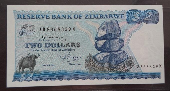 Зимбабве 2 доллара 1983 год UNC
