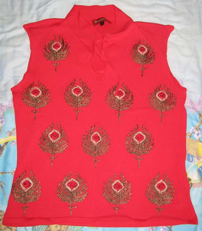 Красный топ с павлиньими перьями Woolstreet, р.42-44