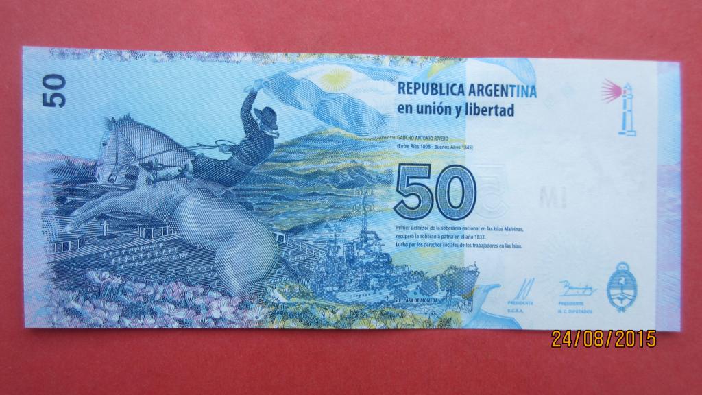 Аргентина 50 песо  2015 г.   UNC     Р.362