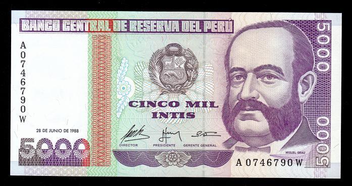 ПЕРУ 5000 ИНТИ 1988 г ; Р - 137 ; UNC