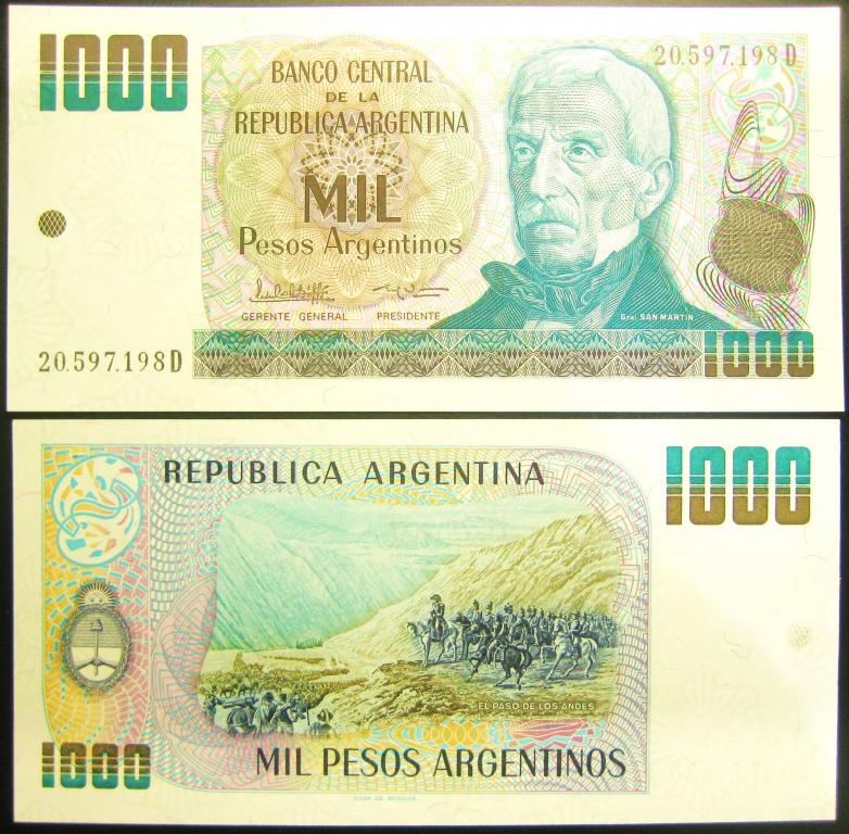 АРГЕНТИНА.  1000  ПЕСО  1983  ГГ.  UNC.
