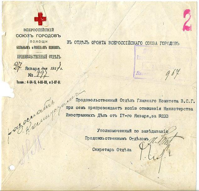 Союз городов 1 мировая война Письмо