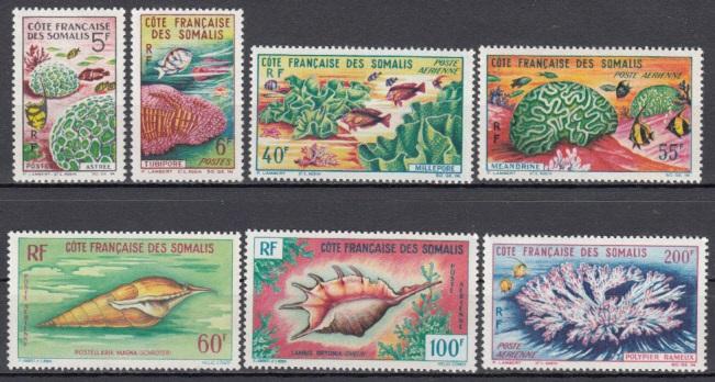 Французское Сомали 1962-63 морская фауна Mi347-348,351-355 MNH **