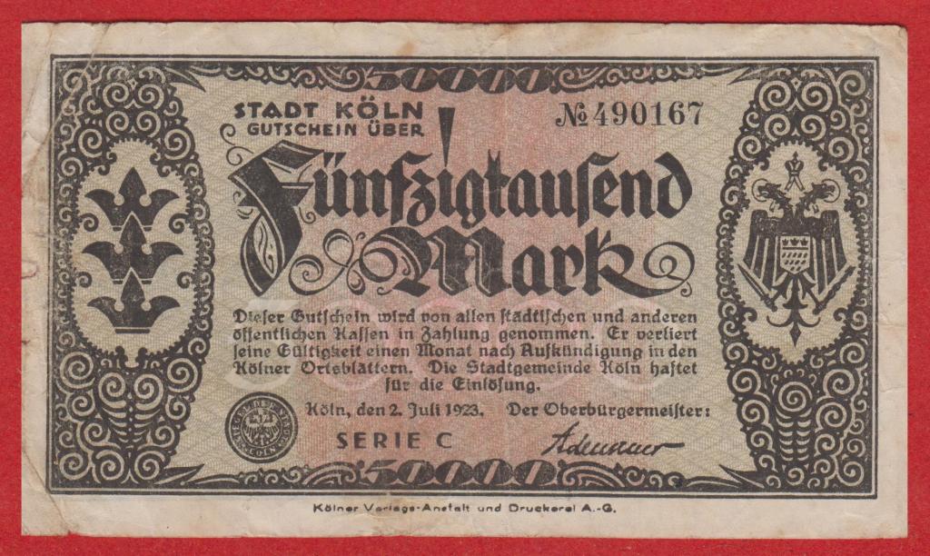Германия (Кёльн), 50000 (50 тыс.) марок, 1923, VF