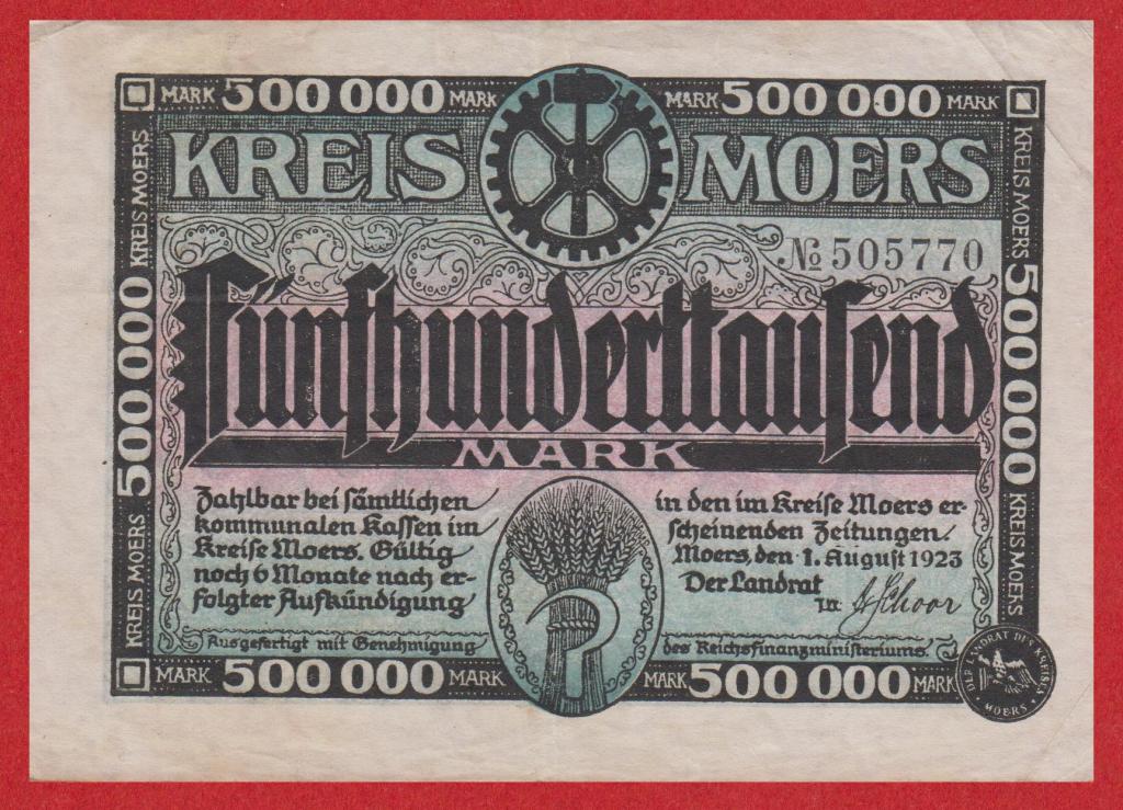 Германия (округ Мёрс), 500000 (500 тыс.) марок, 1923, EF