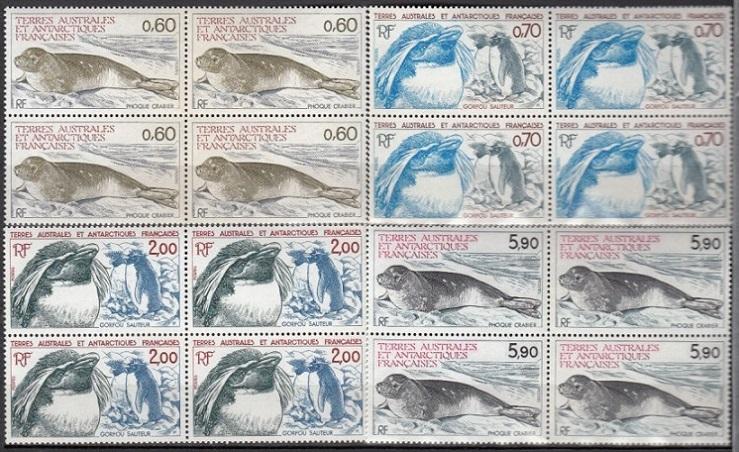 TAAF Французская Антарктика 1984 тюлени пингвины Mi184-187 MNH ** 4 квартблока