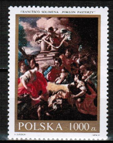 Польша 1991 Новый год Рождество Живопись "Поклонение пастухов" Франческо Солимена. Барокко