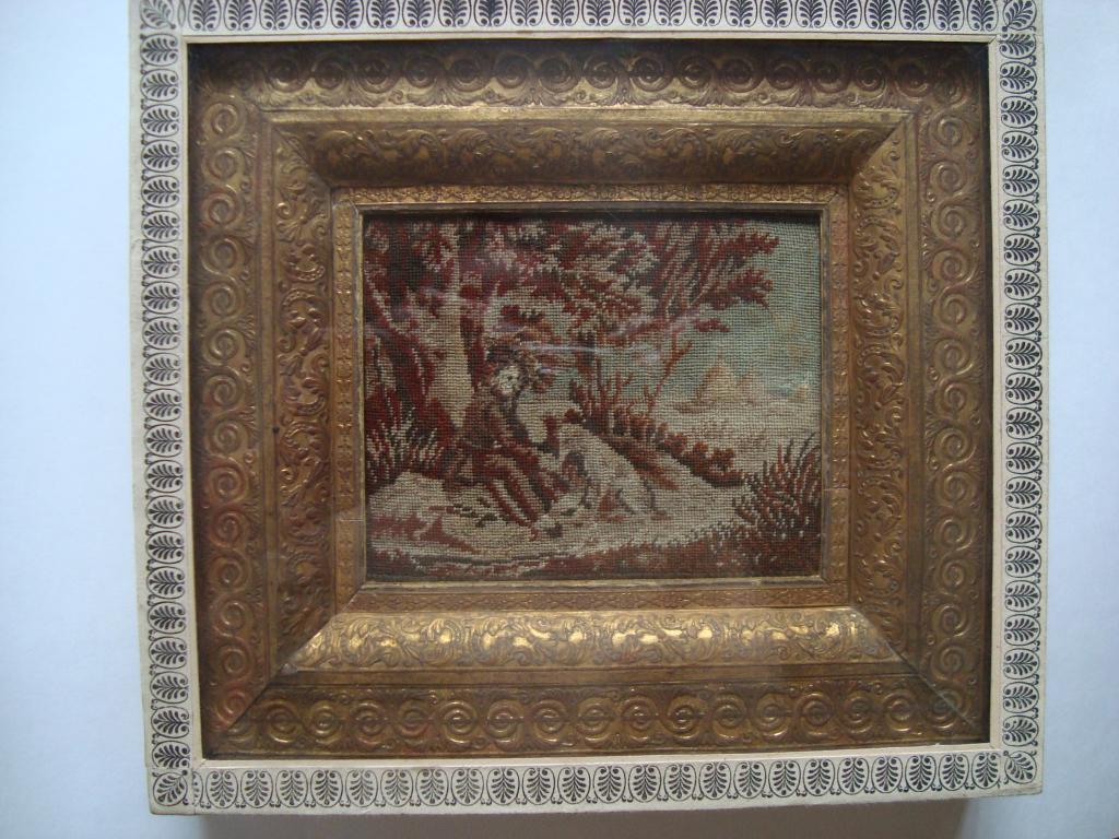 Вышивка *Охотник* в раме Россия 1830-40 е гг.