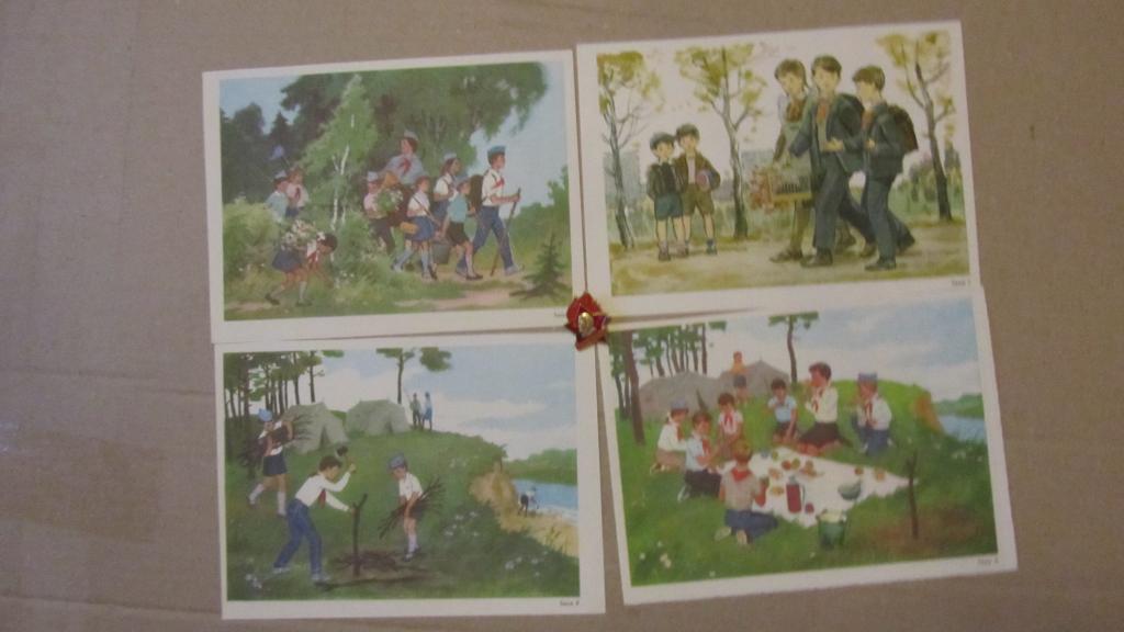 ЦК ВЛКСМ. Пионерия. За активную работу. 4 открытки. Размер - 19х14 см. Пионер.