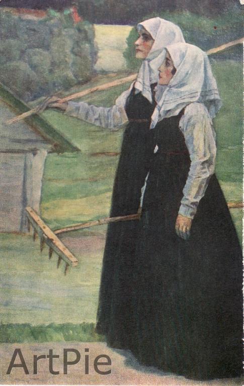 Картина мужчина и женщина с граблями