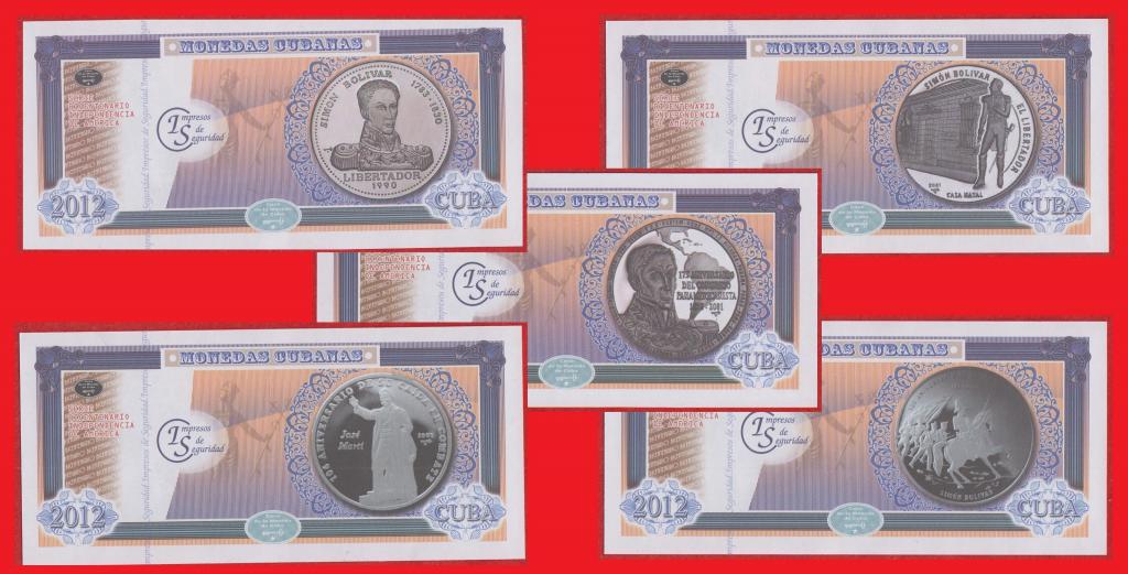 Куба, набор 200-ЛЕТИЕ НЕЗАВИСИМОСТИ АМЕРИКИ, все 5 банкнот, 2012, UNC