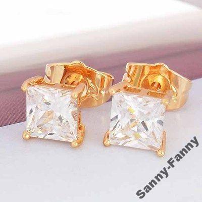 Серьги гвоздики. Циркон, куб Real Gold Filled 14 К