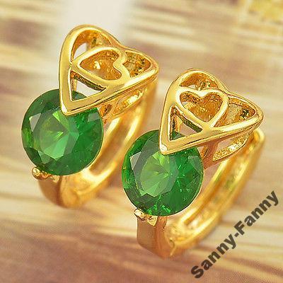 Серьги колечки. Изумруд. Real Gold Filled 14 К