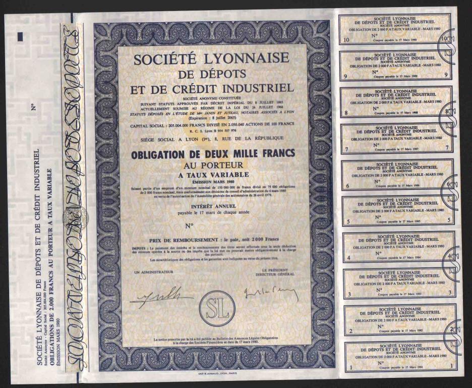 Образец SPECIMEN Франция Об-во депозитов и кредито 