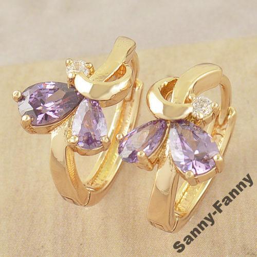 Серьги колечки. Циркон Цветок Real Gold Filled 14К