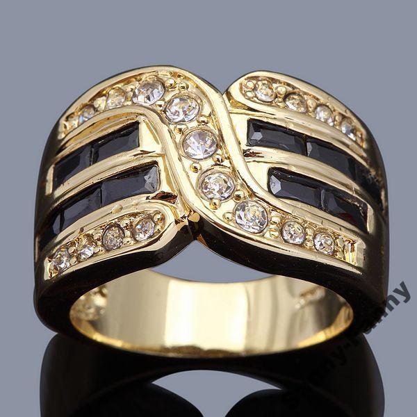 Кольцо с черными сапфирами. Real Gold Filled 14 К