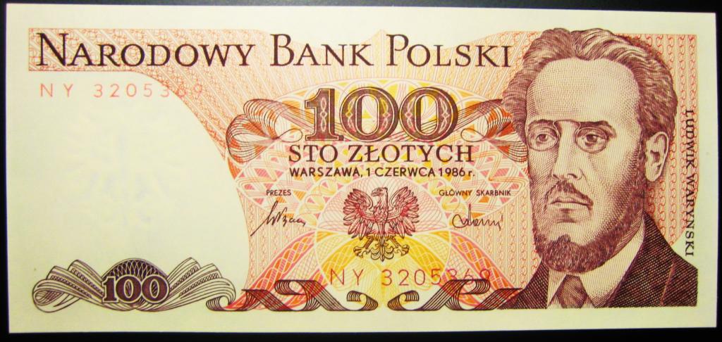 ПОЛЬША. 100  ЗЛОТЫХ  1986 Г.  UNC.