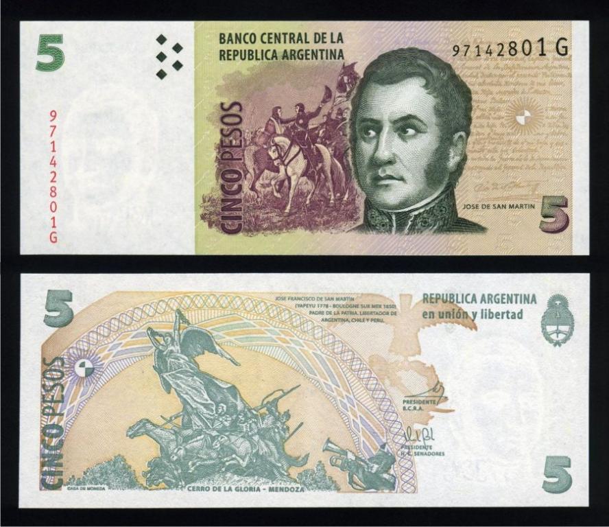 Аргентина 5 песо 2013 Литера G P-353 UNC