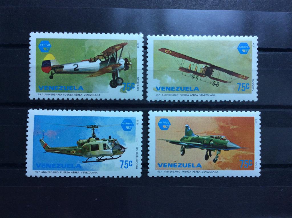 Венесуэла. Национальная фил выставка EXFILVE79. 59 лет ВВС Венесуэлы. Авиация. 4 марки.