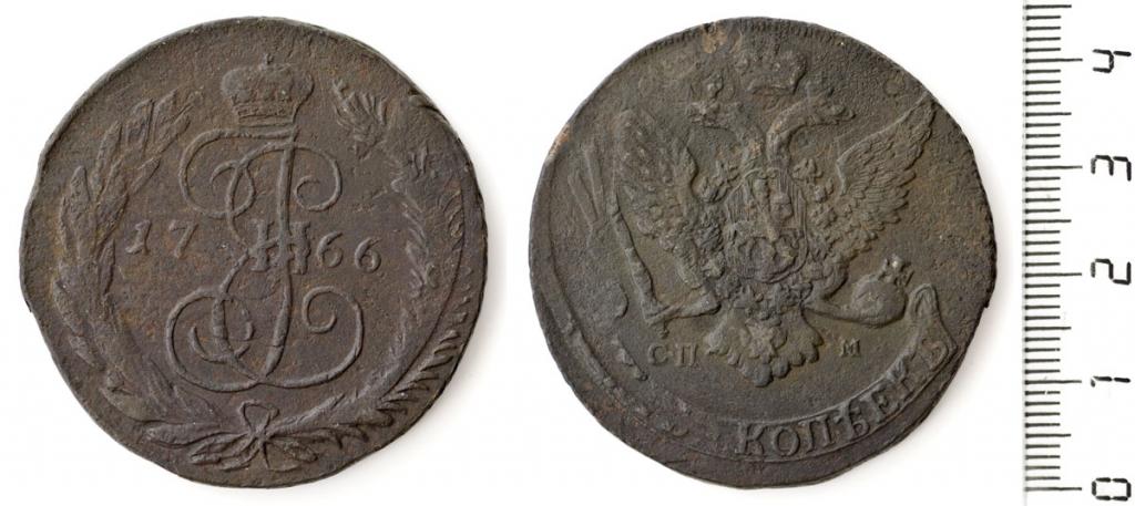 Монета Екатерины II 5 копеек, 1766 г. СП М