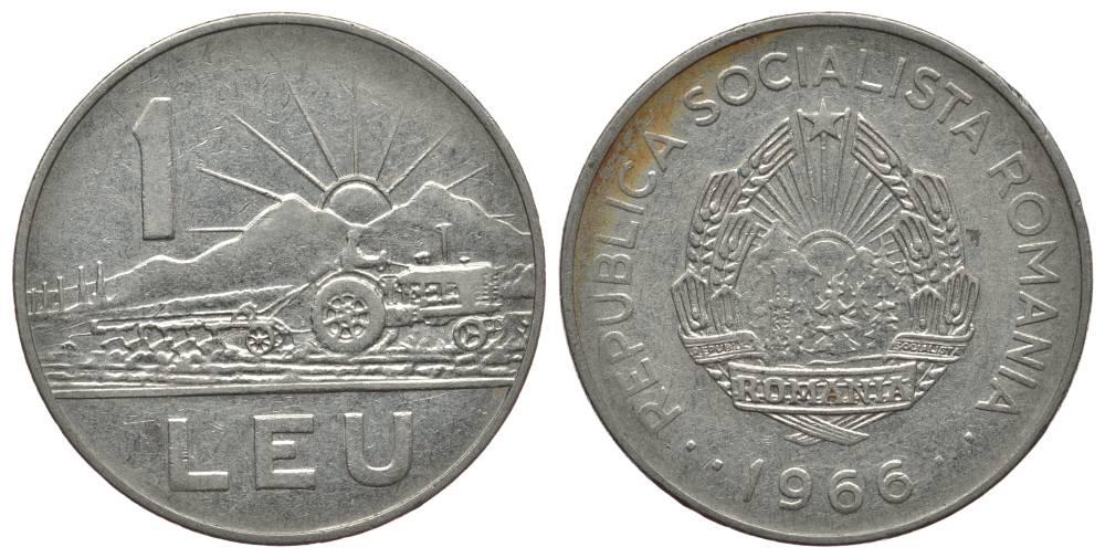 РУМЫНИЯ 1 ЛЕЙ 1966  KM 95 сталь плакированная никелем    1-1712