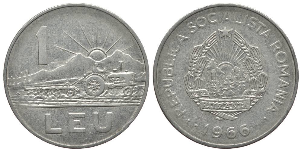 РУМЫНИЯ 1 ЛЕЙ 1966  KM 95 сталь плакированная никелем    2-1357