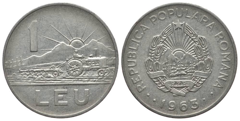 РУМЫНИЯ 1 ЛЕЙ 1963  KM 90 сталь плакированная никелем    2-1355