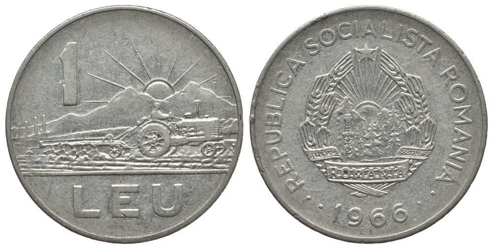 РУМЫНИЯ 1 ЛЕЙ 1966  KM 95 сталь плакированная никелем    2-1356