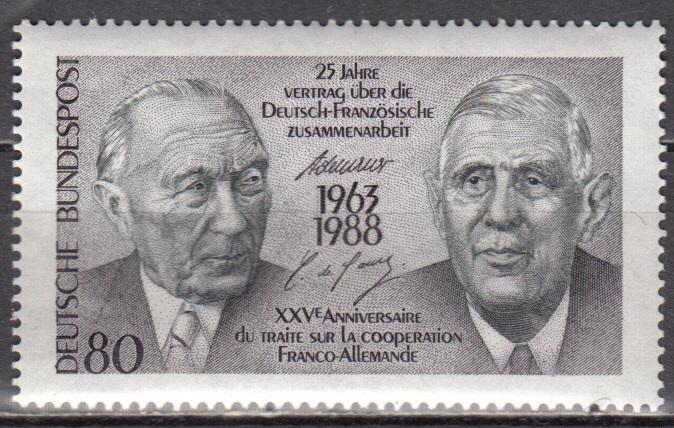 Германия ФРГ 1988 Конрад Аденауэр и Шарль де Голль Mi1351 MNH