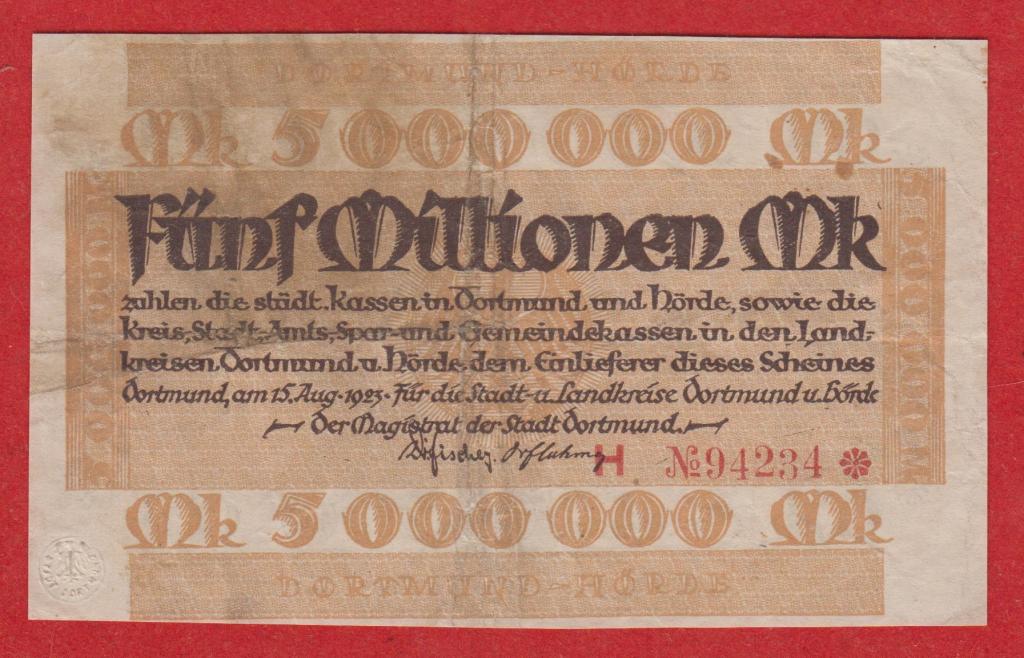 Германия (Дортмунд), 5000000 (5 млн) марок, 1923, VF