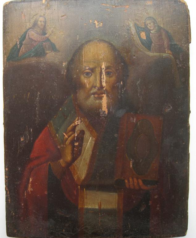 РАСПРОДАЖА -ПЕРЕЕЗД ИКОНА "НИКОЛАЙ ЧУДОТВОРЕЦ С АНГЕЛАМИ! 19 ВЕК ! КРАСИВАЯ ОРИГИНАЛ !