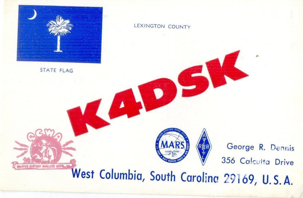 Карта радиообмена QSL США USAW.Columbia,S.Carolina 