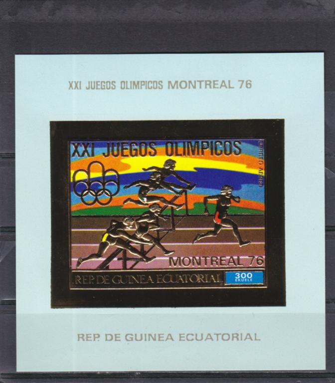 GUINEA ECUATORIAL   Спорт Монреаль 76   ЗОЛОТО  Блок  б/з  Сост**