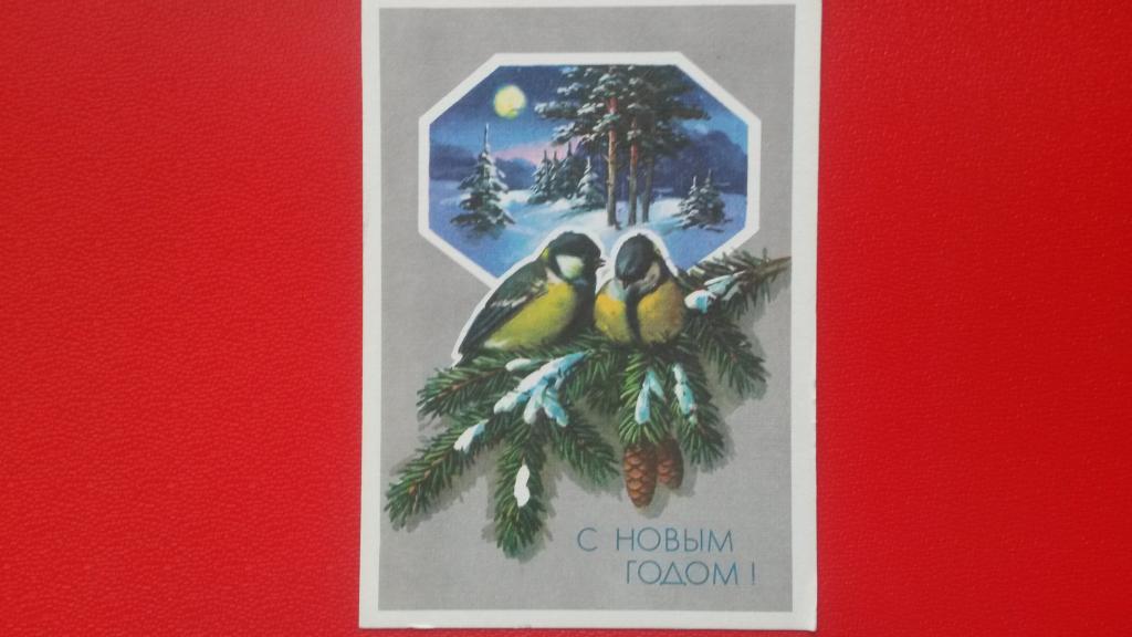 1990 Открытка Куртенко Ю. С Новым годом! Снегири чистая