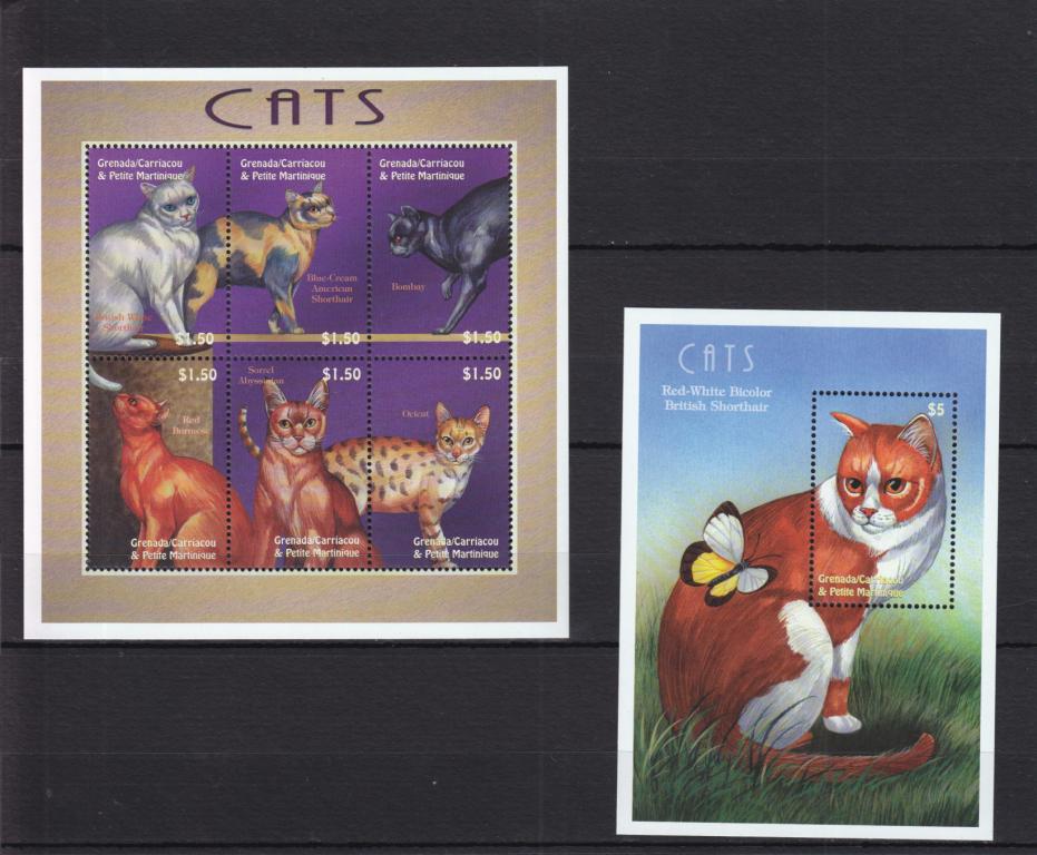 GRENADA  CARRIACOUA  Фауна  Кошки Лист + Блок  Сост**