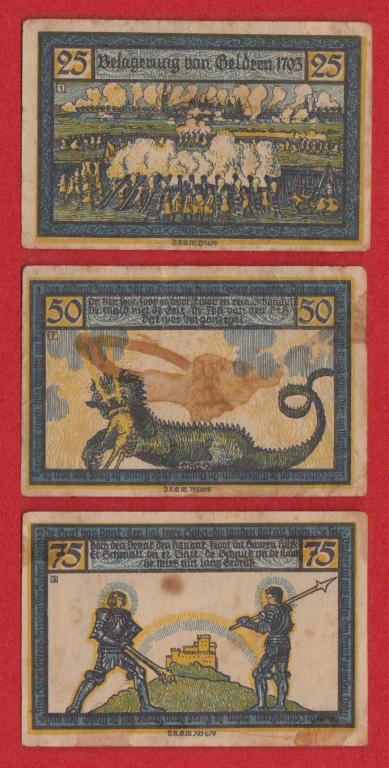 Германия (Гельдерн, Сберегательная касса), 25, 50, 75 пфеннингов, 1922, XF-, РЕДКИЕ