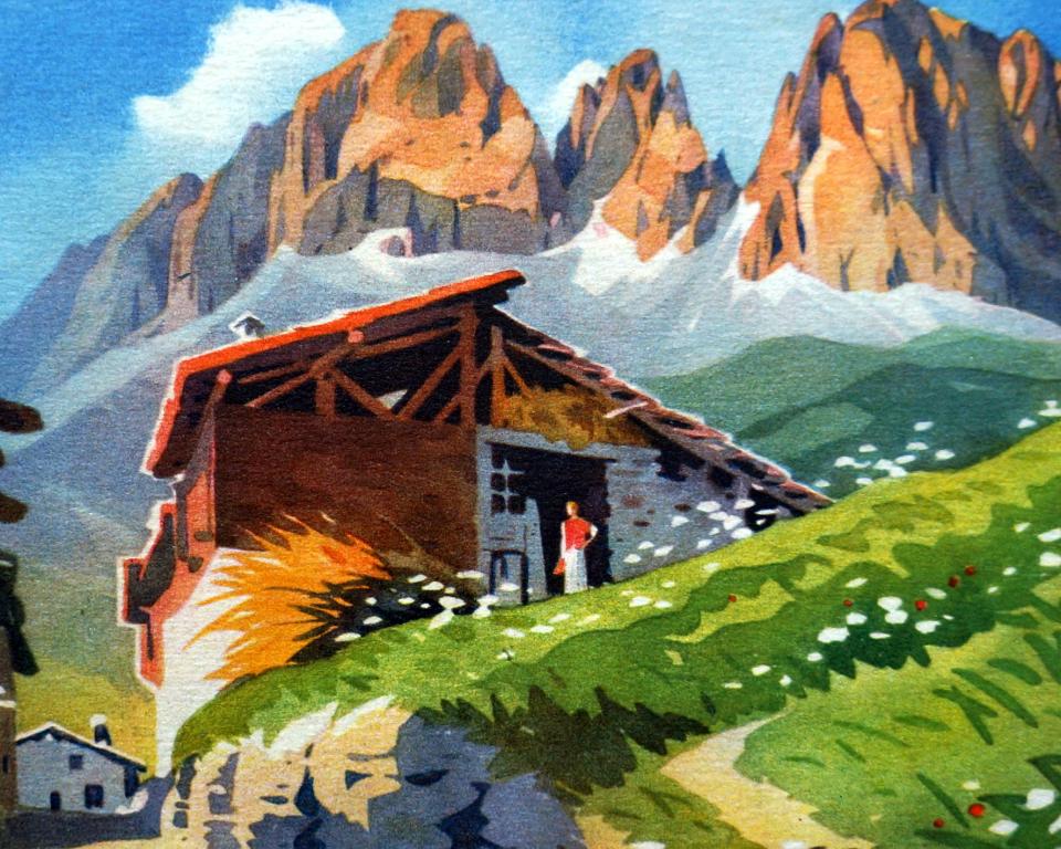 S.BONELLI. Живопись. Чудесный альпийский пейзаж. ДОЛОМИТЫ. Горы. Акварель.  — покупайте на Auction.ru по выгодной цене