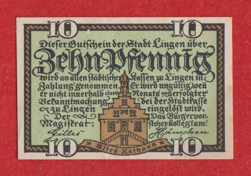 Германия (Линген-ан-дер-Эмс), 10 пфеннингов, 1921, aUNC