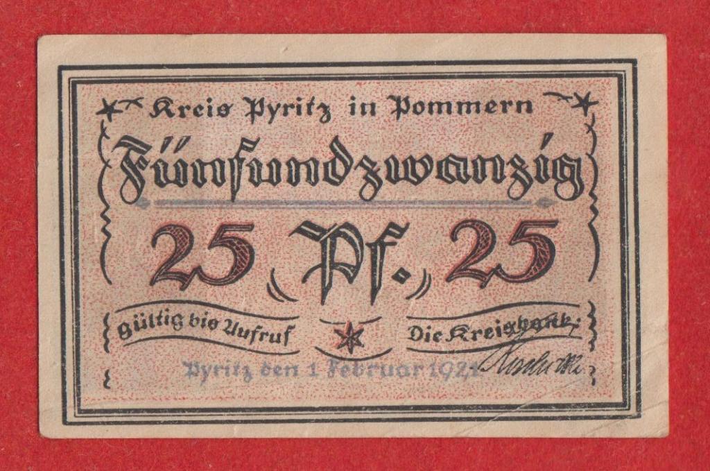 Германия (Пиритц = Пыжице), 25 пфеннингов, 1921, XF-
