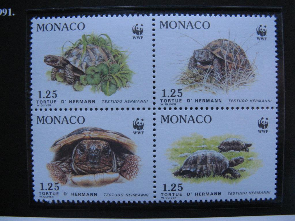 Монако 1991 Mi 2046-9 Черепахи WWF серия квартблок MNH