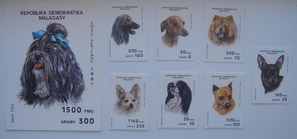 Мадагаскар 1991 Mi 1299-1305 bl 157 Собаки серия MNH