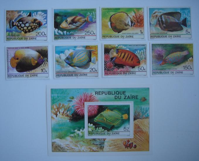 Заир 1980 Mi 664-71 bl 38 Рыбы серия MNH