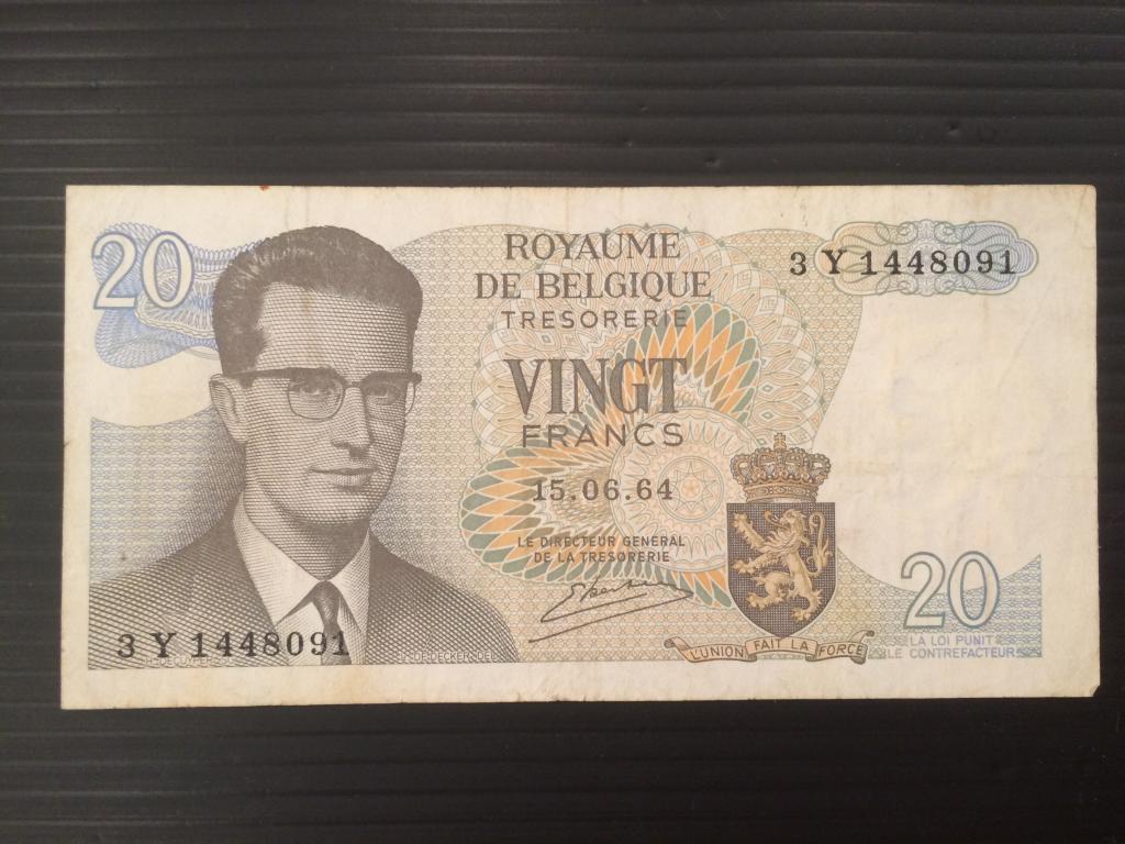 Бельгия 20 франков 1964 (VF++)