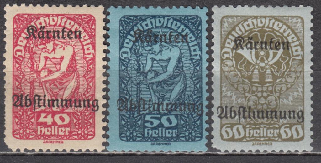 Австрия 1920 аллегория почтовый рожок надпечатка Mi327-329 MH