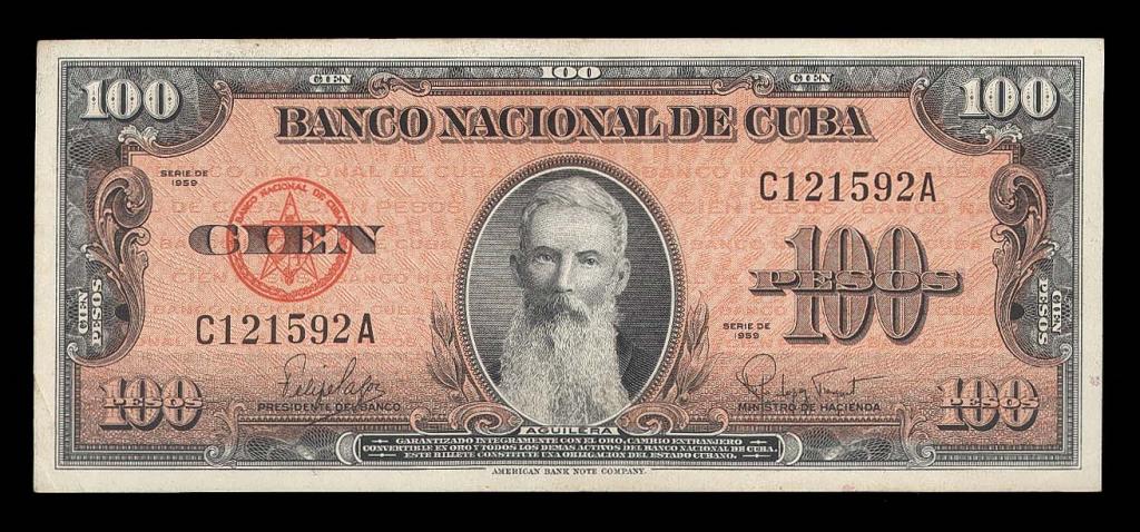 Куба 100 песо 1959 год aUNC