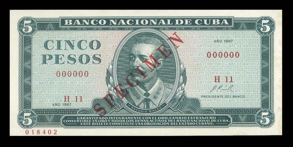 КУБА 5 песо 1967 ОБРАЗЕЦ UNC