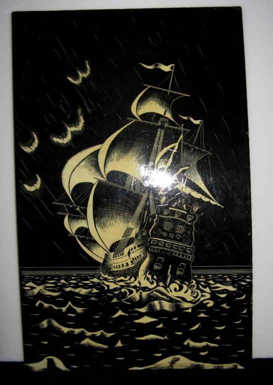 Панно гравюра_Парусник_винтаж СССР 1977