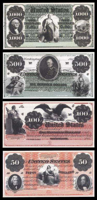 США 1860 г. ПОЛНЫЙ КОМПЛЕКТ 4 шт. копии LARGE SIZE