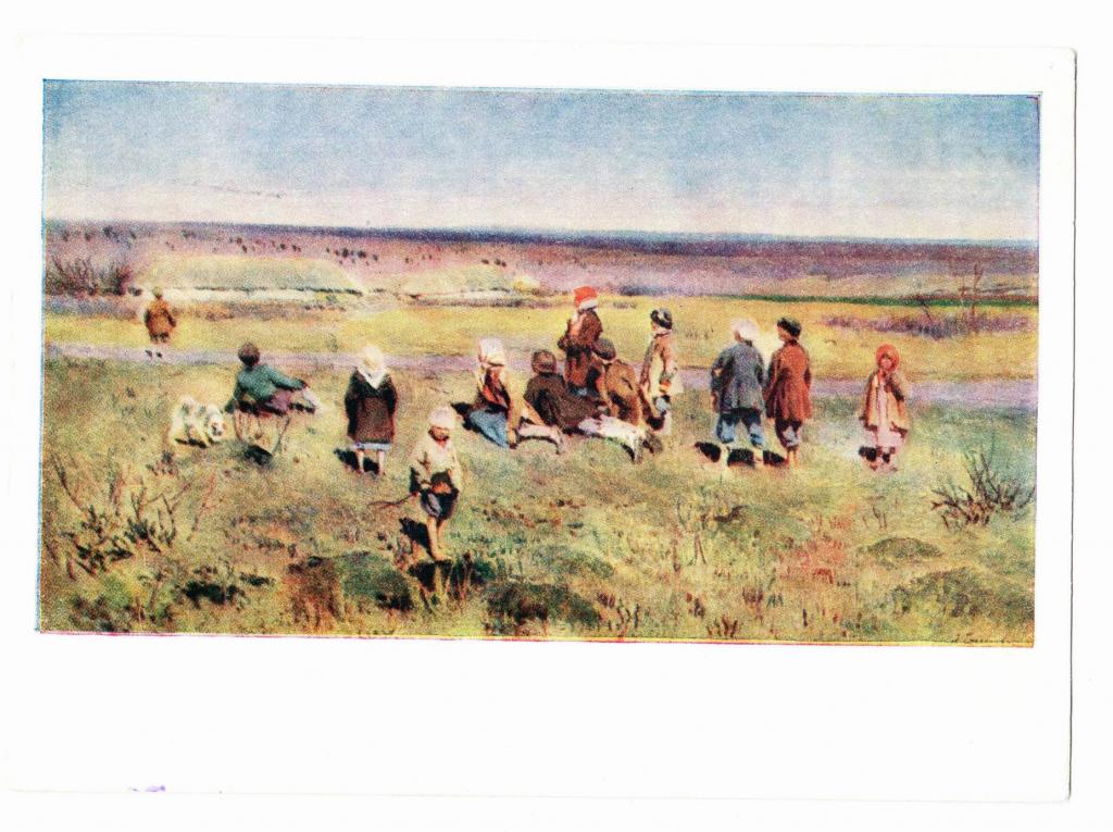 Живопись. Картина. Журавли летят. 1891 г. Художник Степанов. Открытка 1959 год. (Альбом №3)