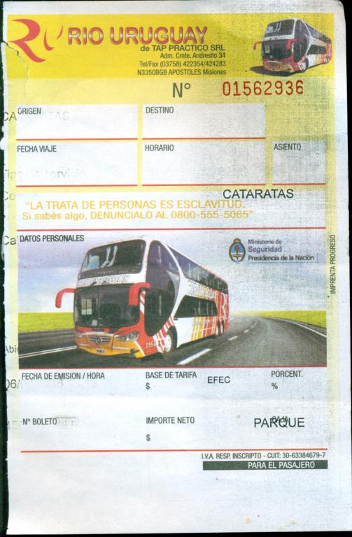 Билет на автобус компании RIU URUGUAY Аргентина